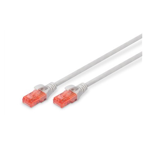 Digitus | Patch cord | CAT 6 U-UTP | PVC AWG 26/7 | 1 m | Grey | Modular RJ45 (8/8) plug | Transparent red colored plug for easy